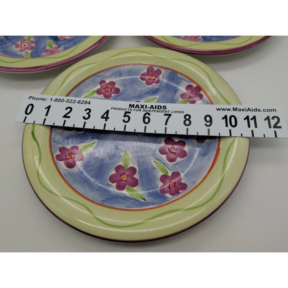 3 Vtg CIC Coupe Dinner Plates  Green Rim Pink Flowers Spring Summer Floral